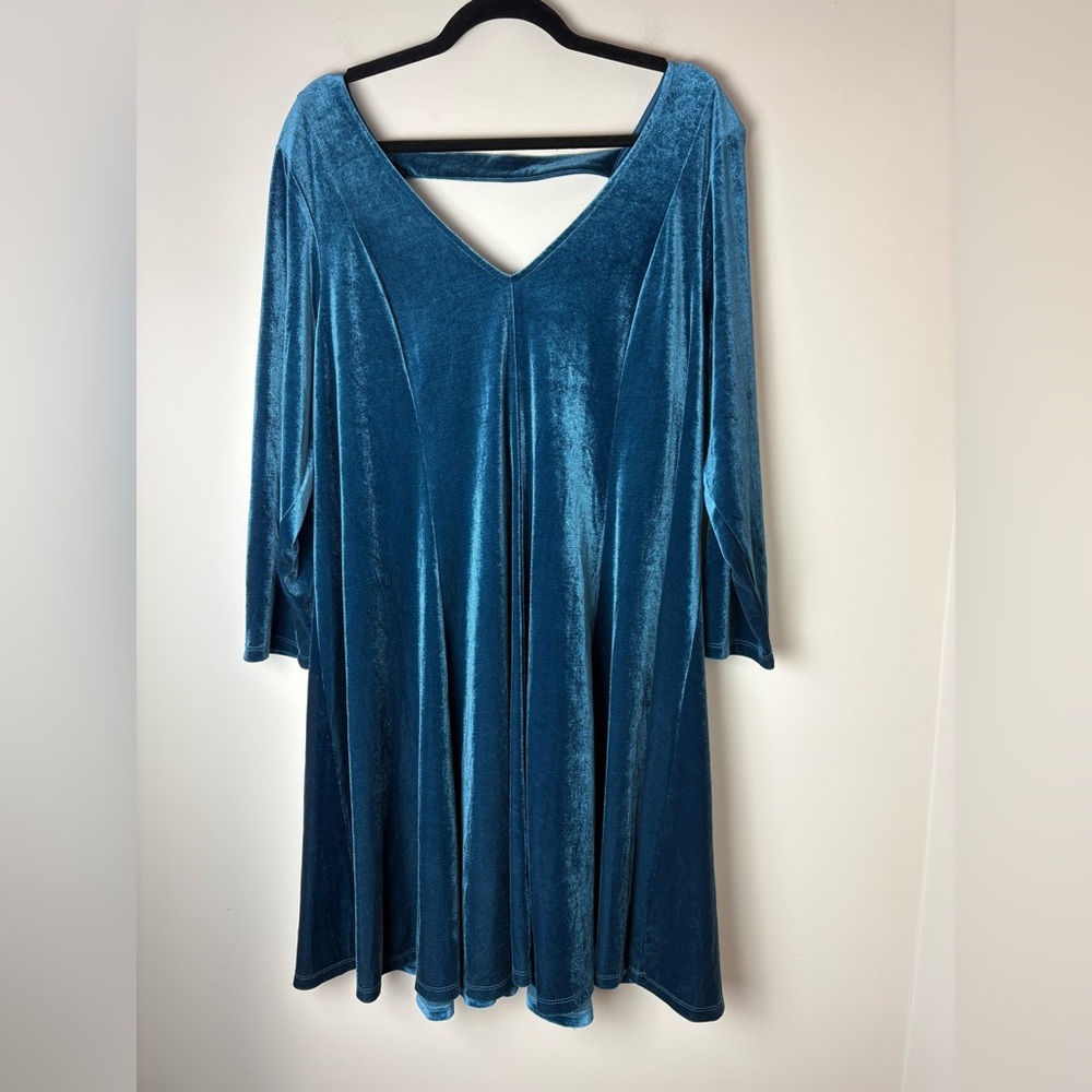 Torrid Blue Velvet Velour Long Sleeve Swing A Line Pullover Dress Size 3 3X